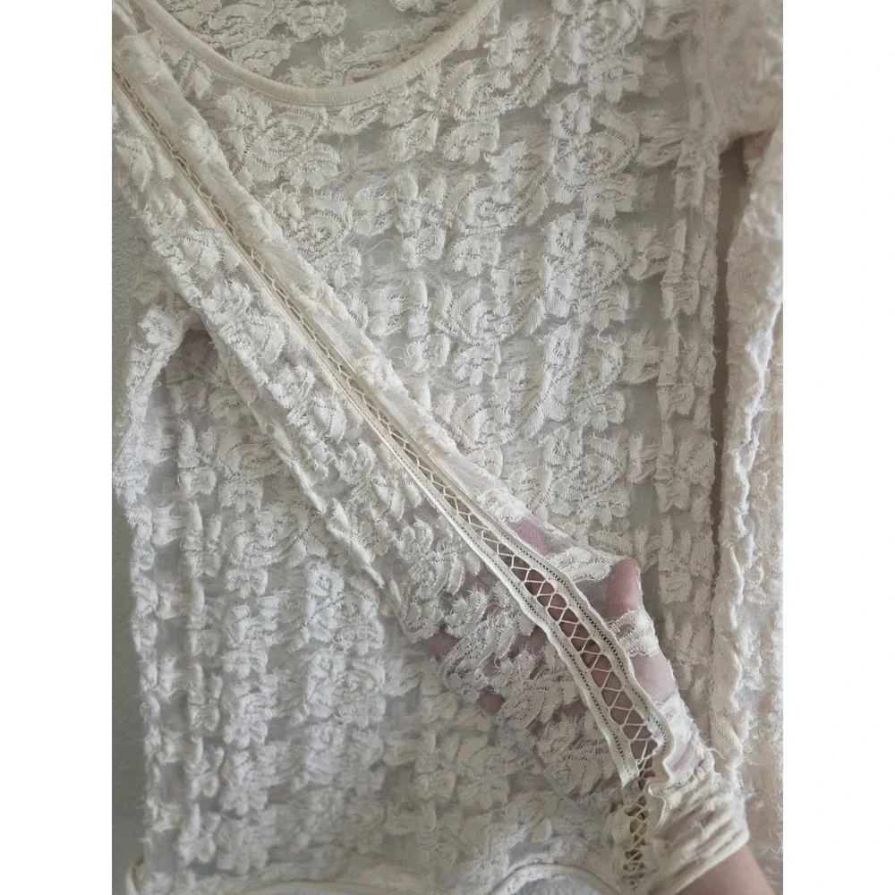 Free People Floral Textured Sheer Top M Festival Layer Cottage Fairy Core